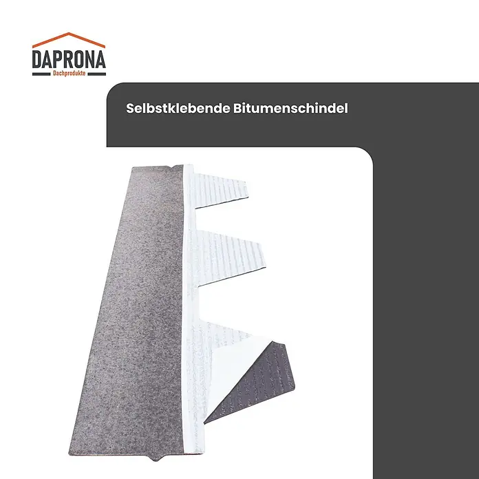 Daprona Bitumenschindel - B x L: 32 x 100 cm - Selbstklebende Bitumenschindel, Schutzfolie teilweise abgezogen.