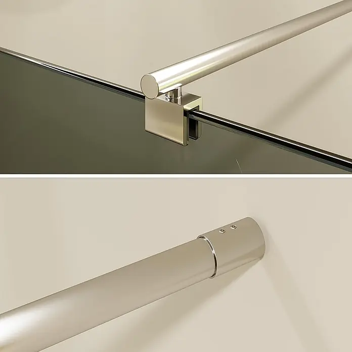 i-flair Duschwand Fiona 80x200 cm 10 mm - B x H: 80 x 200 cm - Gebürstete Metall-Duschstabilisierungsstange für Glasduschen, mit Wand- und Glasbefestigung.