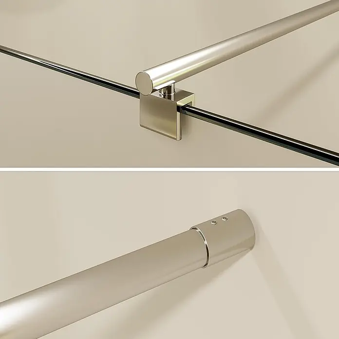 i-flair Duschwand Fiona 110x200 cm 10 mm - B x H: 110 x 200 cm - Duschstabilisierungsstange aus poliertem Chrom, sichert eine Glasplatte und ist an der Wand montiert.