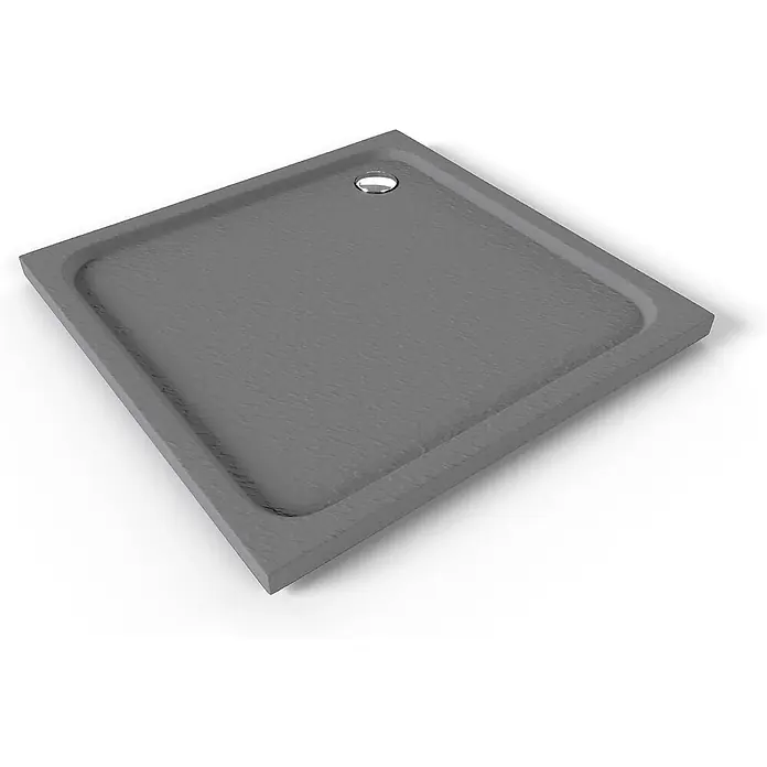 i-flair Duschwanne Shimmer STONE 80x80 cm - L x B: 80 x 80 cm, Verbundwerkstoff, Grau - Quadratische graue Duschwanne mit texturierter, schieferähnlicher Oberfläche und mittigem Abfluss.