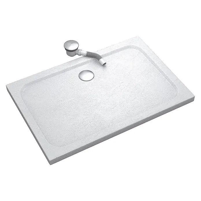 i-flair Duschwanne Shimmer STONE 100x120 cm - L x B: 120 x 100 cm, Verbundwerkstoff, Weiss - Weiße, rechteckige, texturierte Duschwanne mit Chromablauf und flexiblem Schlauch.