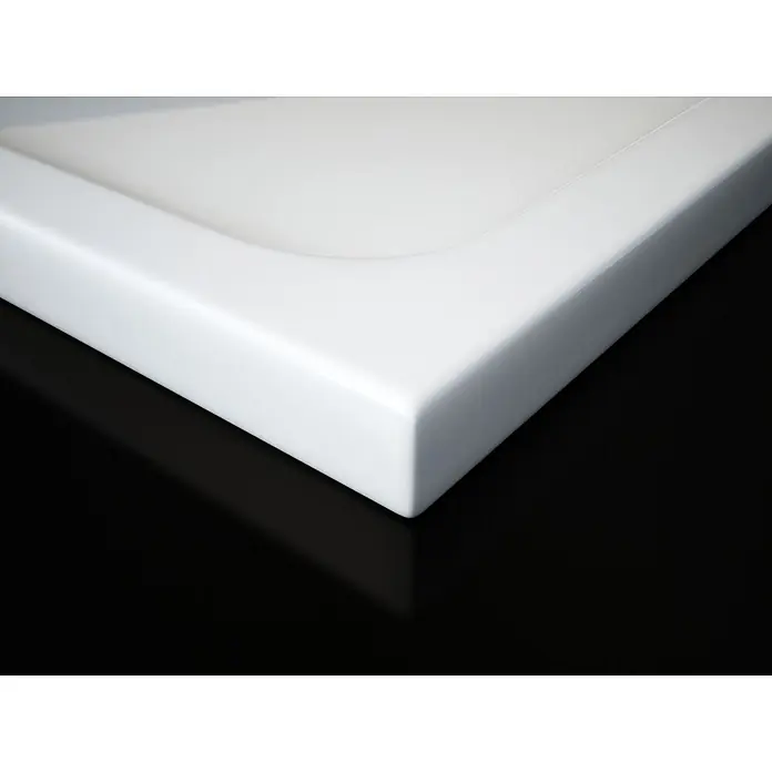 i-flair Duschwanne Shimmer 100x120 cm - L x B: 120 x 100 cm, Verbundwerkstoff, Weiss - Nahaufnahme einer glänzenden weißen rechteckigen Duschwanne mit sanft abgerundeten Ecken.