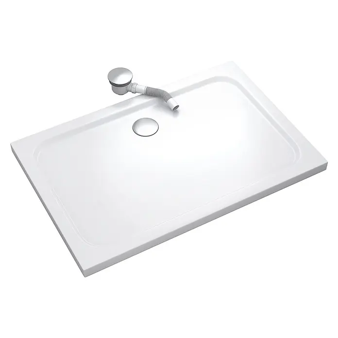 i-flair Duschwanne Shimmer 100x120 cm - L x B: 120 x 100 cm, Verbundwerkstoff, Weiss - Weiße rechteckige Duschwanne mit mittiger Chromablaufabdeckung und flexiblem Anschlussrohr.