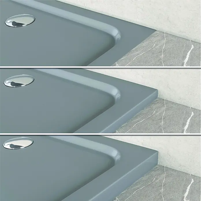 i-flair Duschwanne SHIMMER 80x80 cm - L x B: 80 x 80 cm, Verbundwerkstoff, Grau - Graue, rechteckige Duschwanne mit Chromablauf, nahtlos in einen gefliesten Badezimmerbereich integriert.