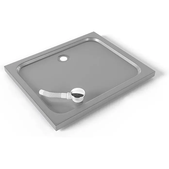 i-flair Duschwanne SHIMMER 75x90 cm - L x B: 90 x 75 cm, Verbundwerkstoff, Grau - Rechteckige graue Duschwanne mit zentralem Abflussloch und flexibler Ablaufgarnitur mit verchromter Kappe.