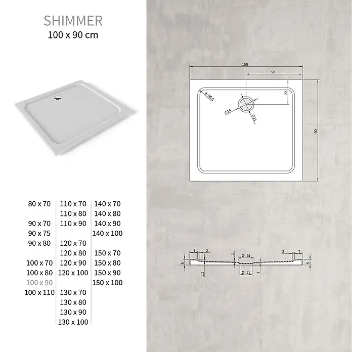 i-flair Duschwanne Shimmer 90x100 cm - L x B: 100 x 90 cm, Verbundwerkstoff, Weiss - Weisse Shimmer Duschwanne mit integriertem Abfluss, 100 x 90 cm.