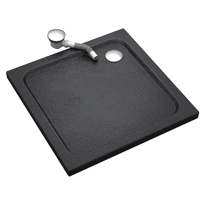i-flair Duschwanne Shimmer STONE 100x100 cm - L x B: 100 x 100 cm, Verbundwerkstoff, Schwarz - Schwarze strukturierte Duschwanne mit Chromablauf und flexiblem Abflussrohr.