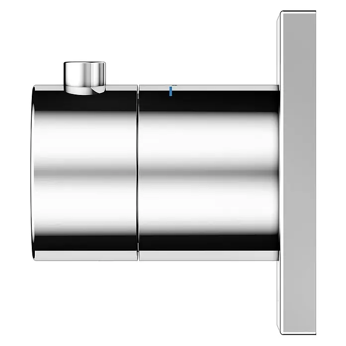 Keuco Duschsystem mit Thermostatarmatur, Hand- und Kopfbrause, eckig, verchromt - Anzahl Strahlarten: 1 Stk., Chrom - Verchromter Thermostat-Duschmischer mit kleinem Griff und blauer Temperaturanzeige.