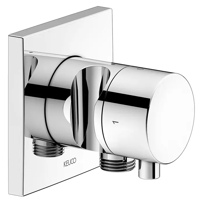 Keuco Duschsystem mit Thermostatarmatur, Hand- und Kopfbrause, eckig, verchromt - Anzahl Strahlarten: 1 Stk., Chrom - Verchromte Unterputz-Brausearmatur mit zwei zylindrischen Bedienelementen und Gewindeanschlüssen.