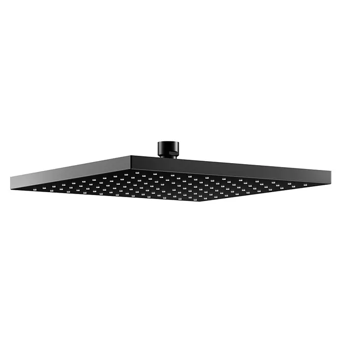 Keuco Duschsystem mit Thermostatarmatur, Hand- und Kopfbrause, eckig, schwarz - Anzahl Strahlarten: 1 Stk., Schwarz matt - Mattschwarzer quadratischer Regenduschkopf mit zahlreichen weißen Düsen.