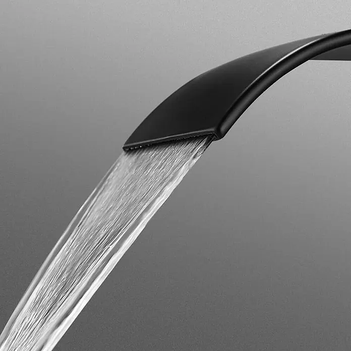 SONNENH Waschtischarmatur Schwarz, Edelstahl, Warm/Kalt, G3/8 -  - Schwarze, gebogene Wasserfallarmatur mit breitem, lamellarem Wasserstrahl.