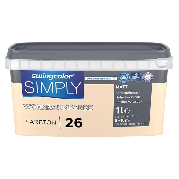 swingcolor Wandfarbe SIMPLY - Nr. 26, 1 l - Swingcolor Simply matte Wohnraumfarbe, Farbton 26, 1 Liter.