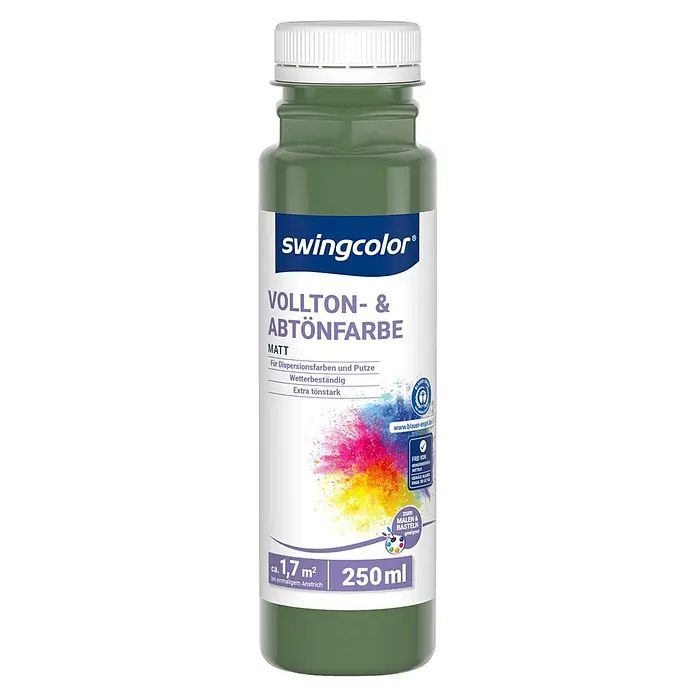 swingcolor Vollton- & Abtönfarbe - Waldgrün, Matt, 250 ml - Olivgrüne swingcolor Vollton- & Abtönfarbe matt in einer 250ml Flasche, geeignet zum Malen und Basteln.