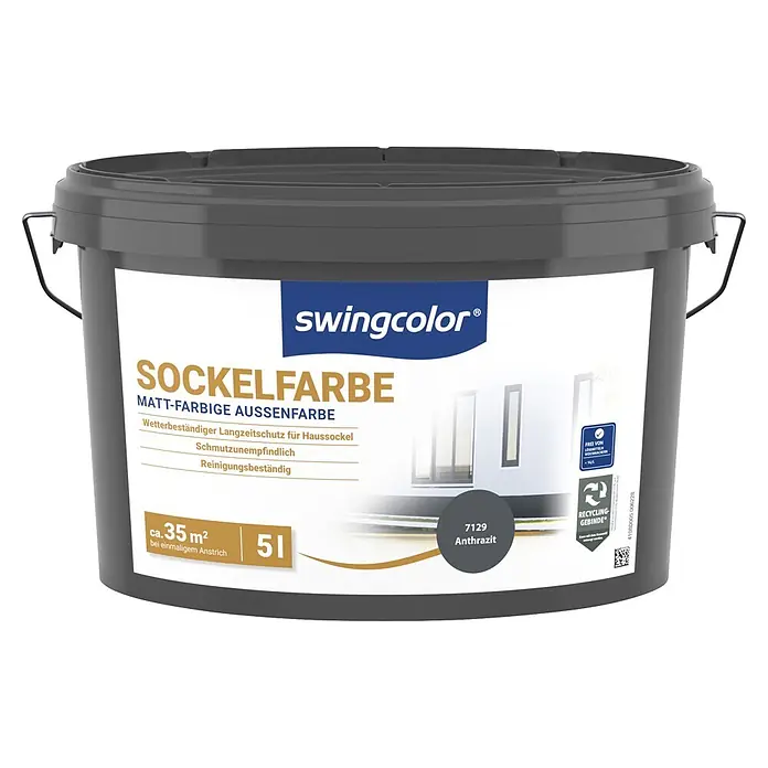 swingcolor Dispersionssockelfarbe - Anthrazit, 5 l - Dunkelgrauer swingcolor 5L Sockelfarbe-Eimer für außen.