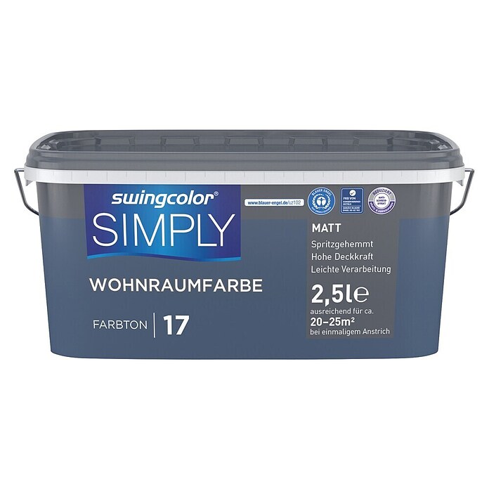 swingcolor Wandfarbe SIMPLY Blau (Blau - Nr. 17, 2,5 l, Matt)