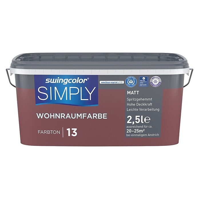 swingcolor Wandfarbe SIMPLY (Rot - Nr. 13, 2,5 l, Matt)