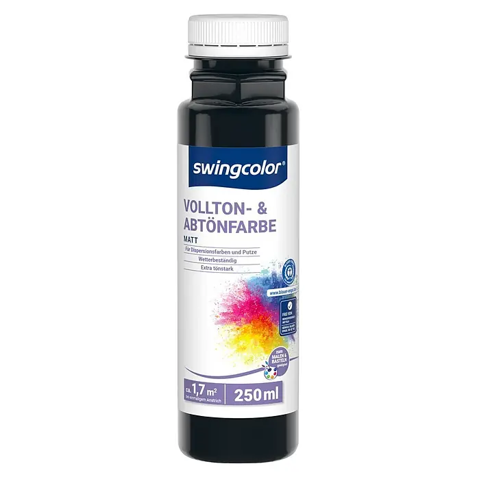 swingcolor Vollton- & Abtönfarbe - Schwarz, Matt, 250 ml - Swingcolor 250ml matte Vollton- & Abtönfarbe, wetterbeständig und extra tönstark.