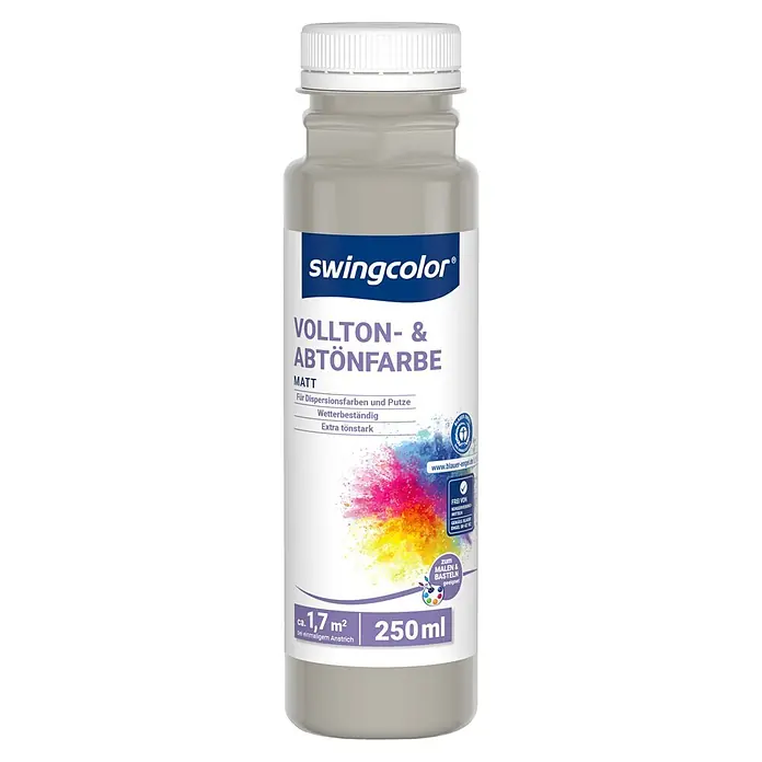 swingcolor Vollton- & Abtönfarbe - Grau, Matt, 250 ml - 250ml hellgraue swingcolor Abtönfarbe, matt, mit farbenfrohem Etikett, zum Malen und Basteln geeignet.