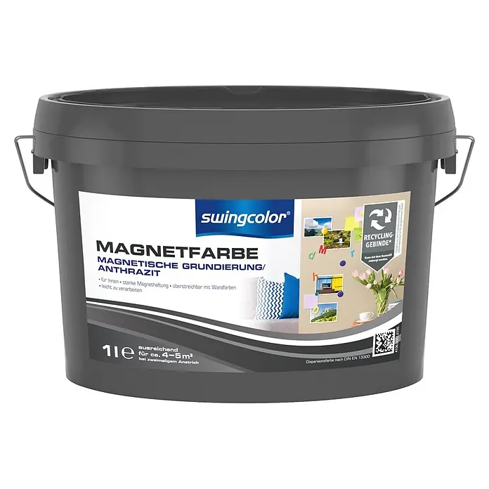 swingcolor Magnetfarbe - Anthrazit, 1 l - Dunkelgrauer 1-Liter-Kunststoffeimer swingcolor Magnetfarbe.