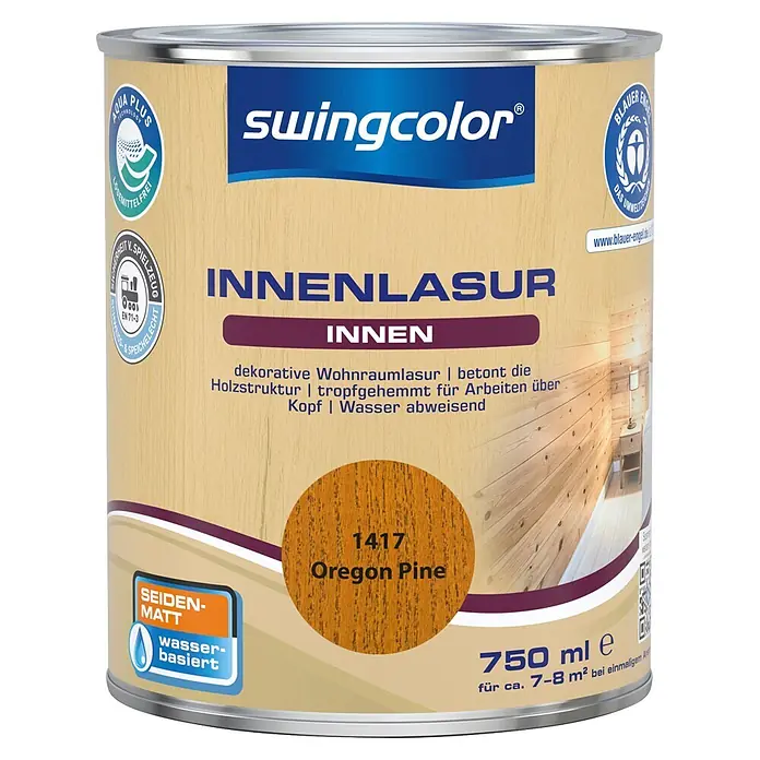 swingcolor Holzlasur Innenlasur - Oregon pine / Honig, 750 ml, Seidenmatt - Swingcolor Innenlasur, 750ml, Farbton 1417 Oregon Pine. Wasserbasiert, seidenmatt.