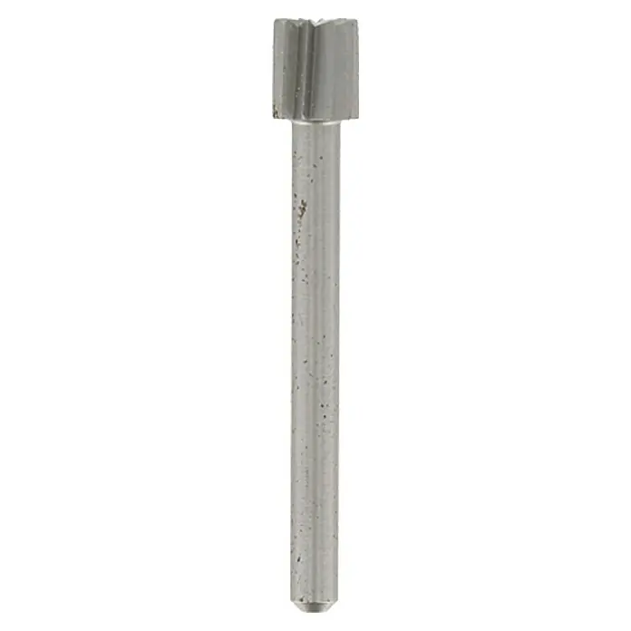Dremel Fräsmesser 196 - Durchmesser Kopf: 5,6 mm, Zylinderkopf, Hartmetall, 2 Stk. - Abbildung eines zylindrischen Fräsers mit Schaft und verzahnter Schneide für Dremel-Werkzeuge.