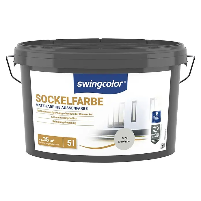 swingcolor Dispersionssockelfarbe - Kieselgrau, 5 l - Grauer 5L swingcolor Sockelfarbe-Eimer, Farbe 7479 Kieselgrau.