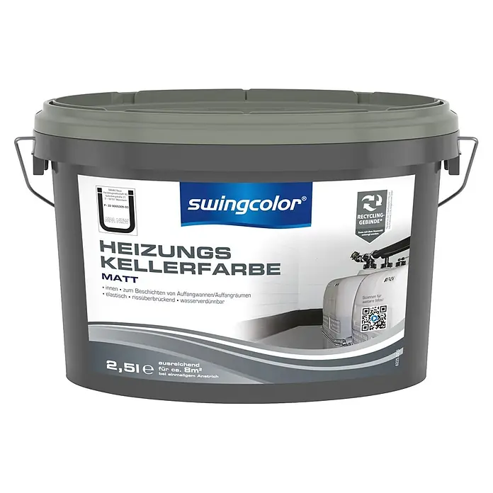 swingcolor Heizungskellerfarbe - Grau, 2,5 l, Seidenmatt - Dunkelgrauer 2,5L Eimer Swingcolor Heizungs-Kellerfarbe, matt.