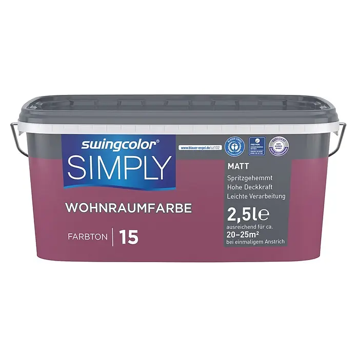 swingcolor Wandfarbe SIMPLY - Rot - Nr. 15, 2,5 l - Swingcolor Simply matte Wohnraumfarbe in Farbton 15, 2,5 Liter.
