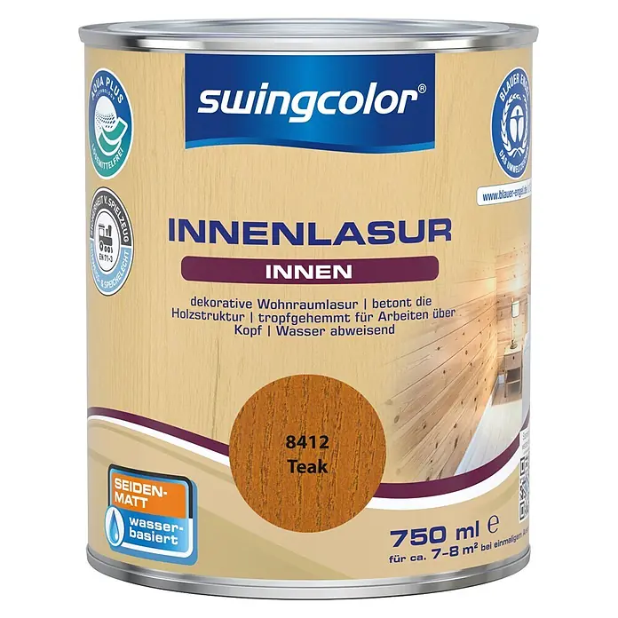 swingcolor Holzlasur Innenlasur - Teak, 750 ml, Seidenmatt - swingcolor Innenlasur Dose, Teak, seiden-matt, wasserbasiert, 750 ml.