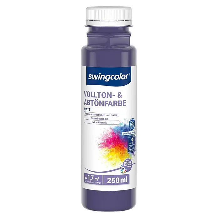 swingcolor Vollton- & Abtönfarbe - Violett, Matt, 250 ml - Lila swingcolor Vollton- & Abtönfarbe (250ml) mit weißem Deckel, matt, für Dispersionsfarben und Putze, wetterbeständig, zum Malen und Basteln.