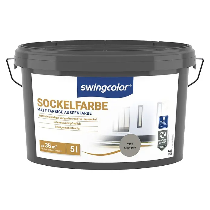 swingcolor Dispersionssockelfarbe - Steingrau, 5 l - Grauer 5-Liter swingcolor Matt-Sockelfarbe-Eimer für außen.
