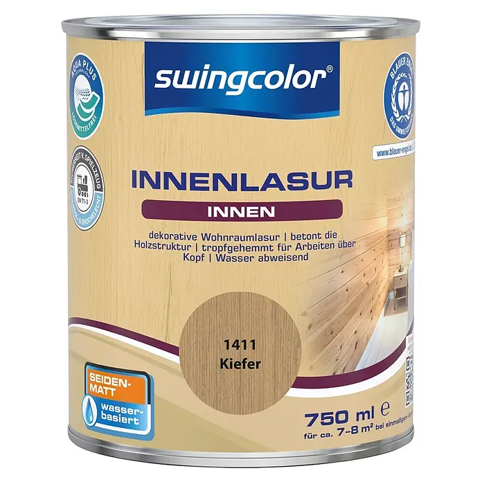 swingcolor Holzlasur Innenlasur - Kiefer, 750 ml, Seidenmatt - swingcolor Innenlasur, 750ml, wasserbasiert, seiden-matt Kiefer, betont Holzstruktur, wasserabweisend.