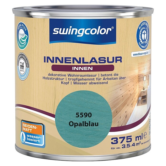 swingcolor Holzlasur Innenlasur (Opalblau, 375 ml, Seidenmatt) | BAUHAUS