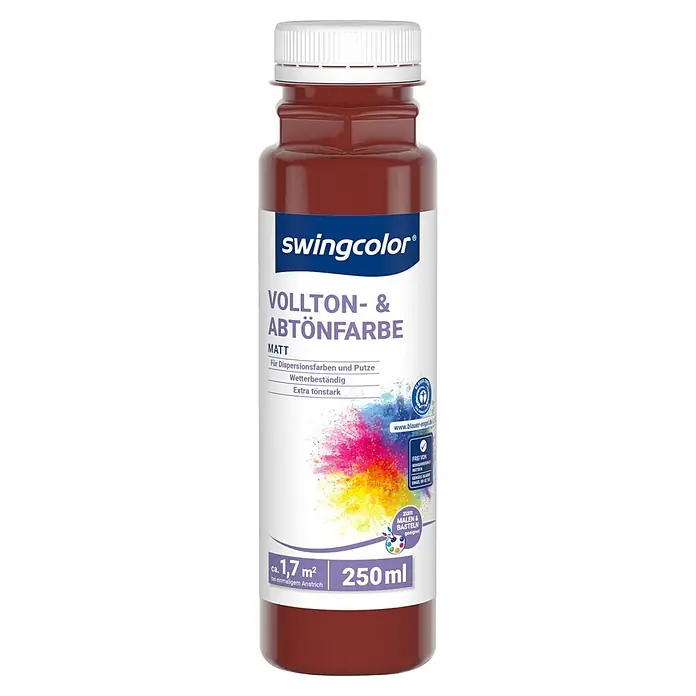 swingcolor Vollton- & Abtönfarbe - Brombeerrot, Matt, 250 ml - Braune swingcolor Vollton- & Abtönfarbe Flasche, 250ml, matt.
