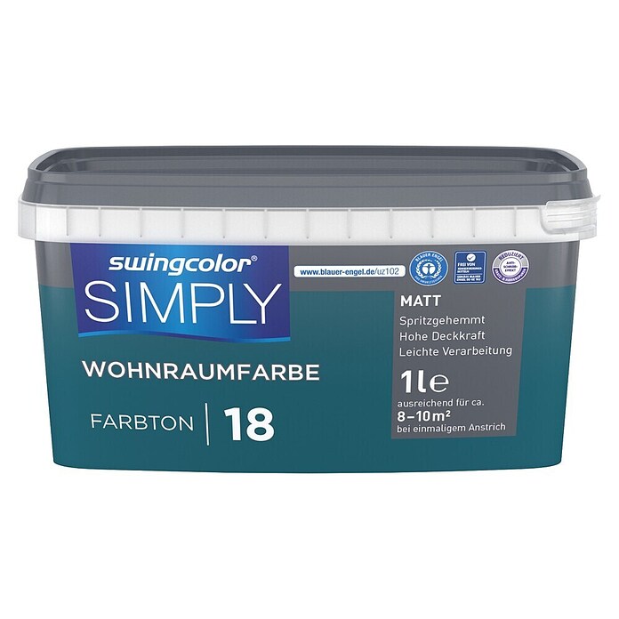 swingcolor Wandfarbe SIMPLY Blau (Blau - Nr. 18, 1 l, Matt)