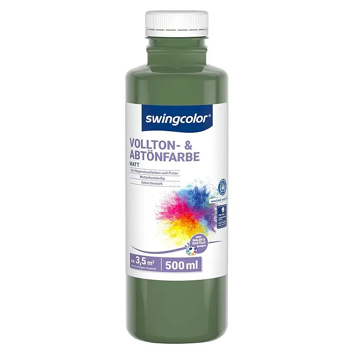 swingcolor Vollton- & Abtönfarbe - Waldgrün, Matt, 500 ml - Grüne 500ml Flasche swingcolor Vollton- & Abtönfarbe, matt.