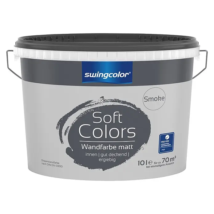 swingcolor Soft Colors Wandfarbe - Smoke, Matt, 10 l - Grauer 10-Liter-Eimer swingcolor Soft Colors Wandfarbe matt im Farbton Smoke.