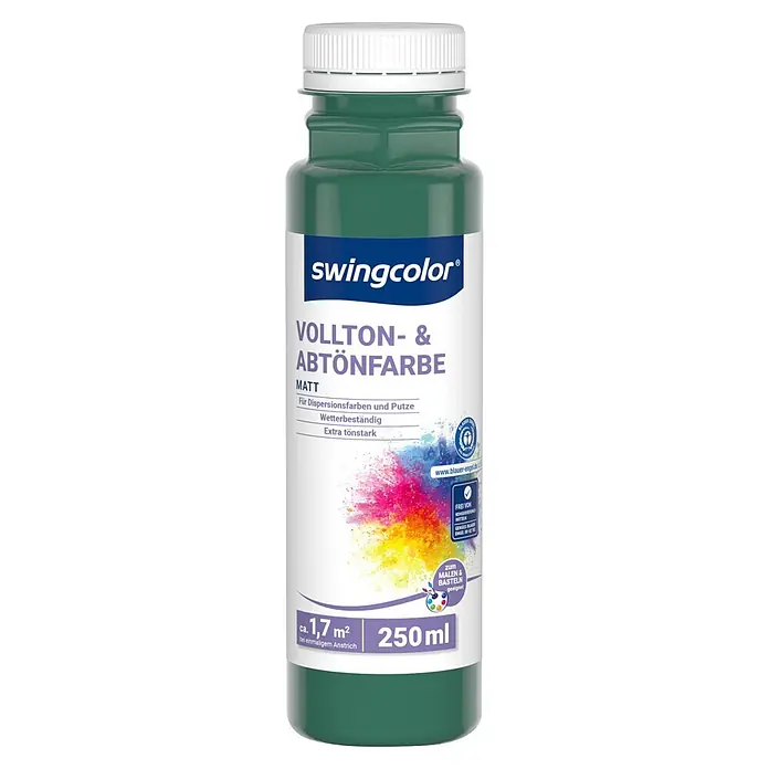 swingcolor Vollton- & Abtönfarbe - Laubgrün, Matt, 250 ml - Grüne swingcolor Vollton- & Abtönfarbe, matt, in einer 250ml Flasche mit weißem Deckel, zum Mischen und Basteln geeignet.