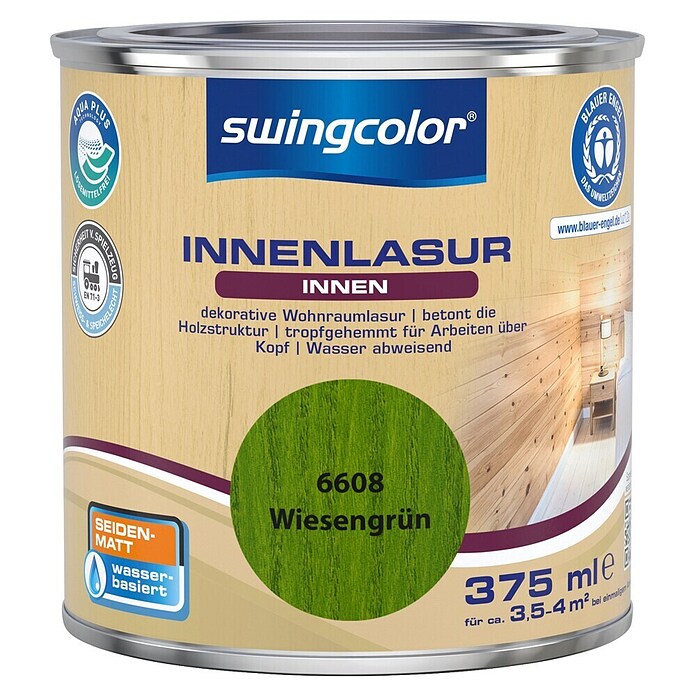 swingcolor Holzlasur Innenlasur (Wiesengrün, 375 ml, Seidenmatt) | BAUHAUS