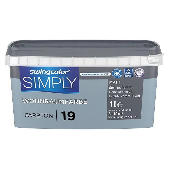 swingcolor Wandfarbe SIMPLY - Blau - Nr. 19, 1 l - Swingcolor Simply Wohnraumfarbe Eimer, 1 Liter, Matt, Farbton 19.