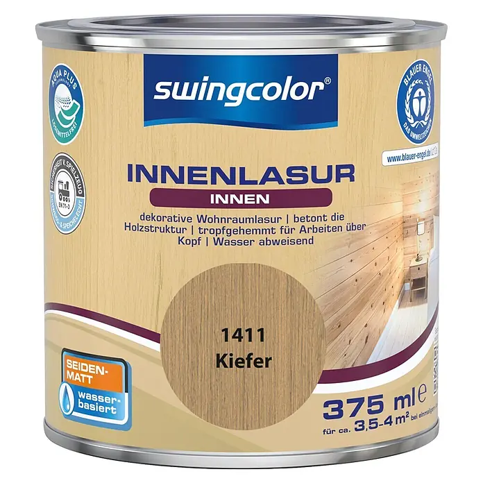 swingcolor Holzlasur Innenlasur - Kiefer, 375 ml, Seidenmatt - swingcolor Innenlasur in Kiefer (1411), seiden-matt, wasserbasiert, 375ml für Holzoberflächen.