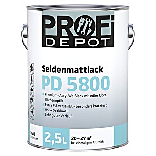 Profi Depot PD Weißlack Seidenmattlack PD 5800 (Weiß, Seidenmatt, 2,5 l, Wasserbasiert)