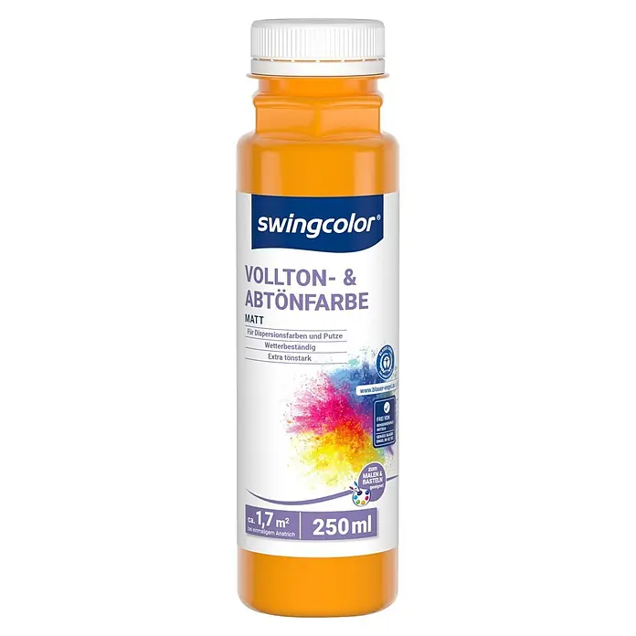 swingcolor Vollton- & Abtönfarbe - Signalgelb, Matt, 250 ml - Gelbe swingcolor matte Vollton- & Abtönfarbe in einer 250ml Flasche, geeignet für Bastelarbeiten und wetterbeständigen Einsatz.