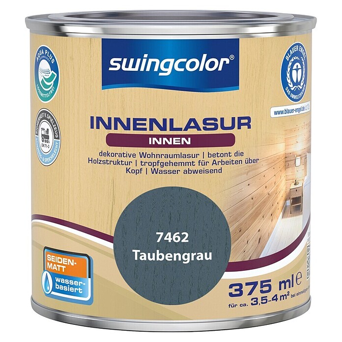 swingcolor Holzlasur Innenlasur (Taubengrau, 375 ml, Seidenmatt) | BAUHAUS
