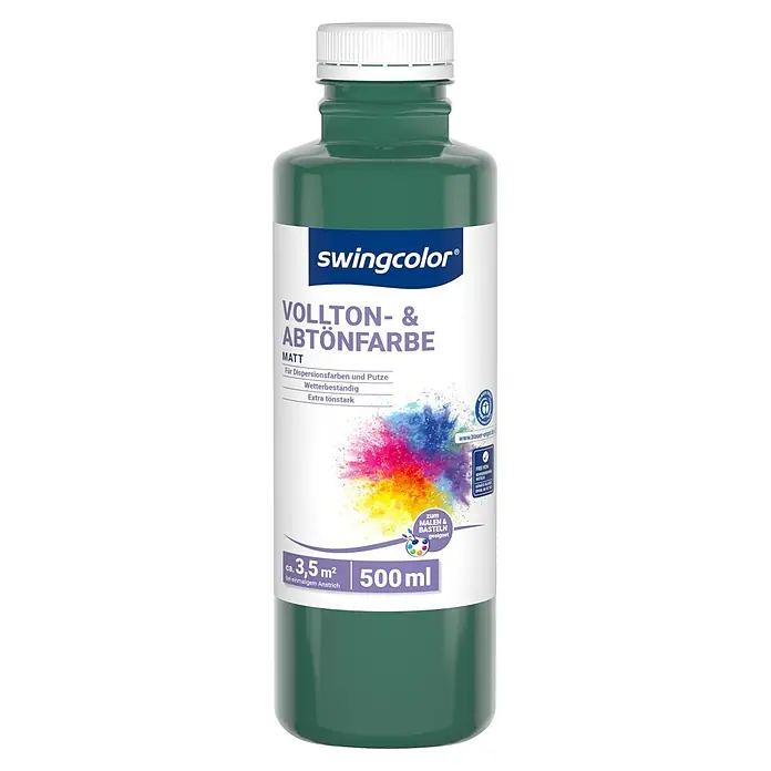 swingcolor Vollton- & Abtönfarbe - Laubgrün, Matt, 500 ml - Grüne swingcolor 500ml Flasche matte Vollton- & Abtönfarbe, für Dispersionsfarben und Basteln geeignet.