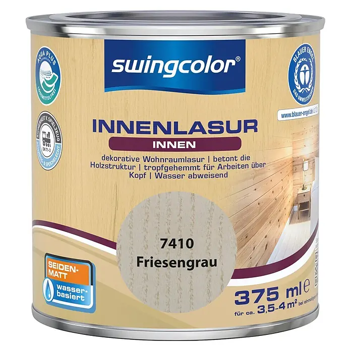 swingcolor Holzlasur Innenlasur - Friesengrau, 375 ml, Seidenmatt - Swingcolor Innenlasur Friesengrau, seidenmatt, wasserbasiert, 375 ml Dose.