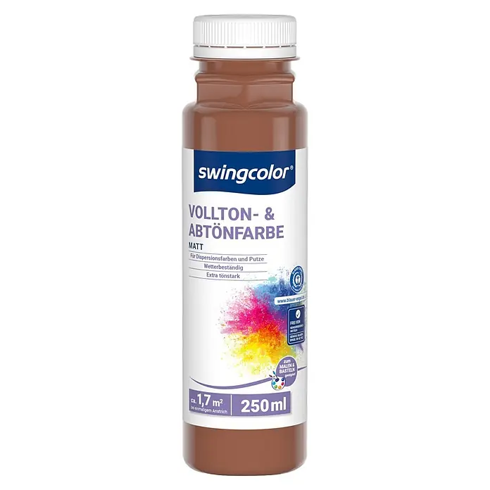 swingcolor Vollton- & Abtönfarbe - Moccabraun, Matt, 250 ml - Braune swingcolor Vollton- & Abtönfarbe (250ml) für Dispersionsfarben, Putze und zum Basteln, matt und wetterbeständig.