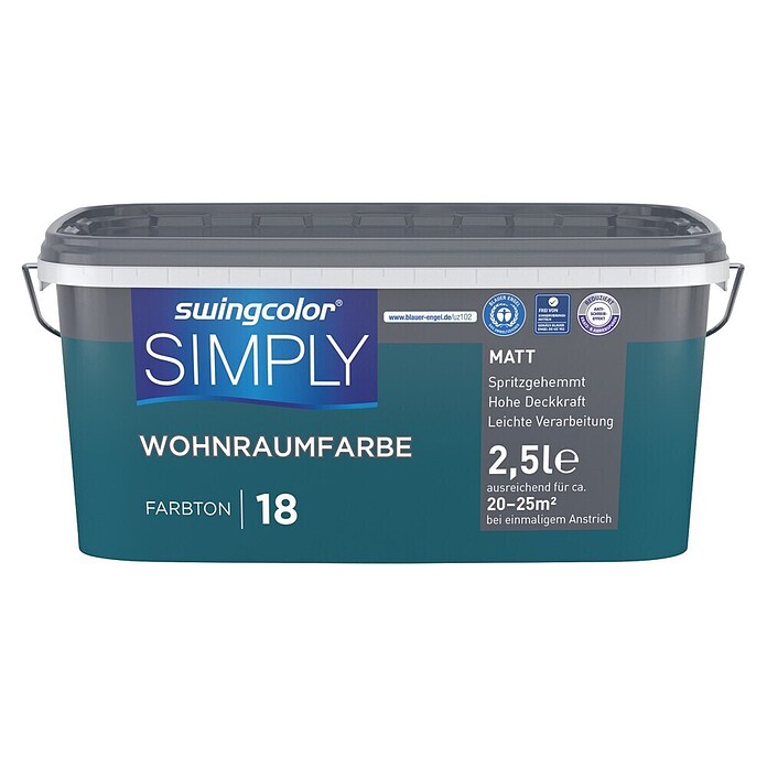 swingcolor Wandfarbe SIMPLY Blau (Blau - Nr. 18, 2,5 l, Matt)