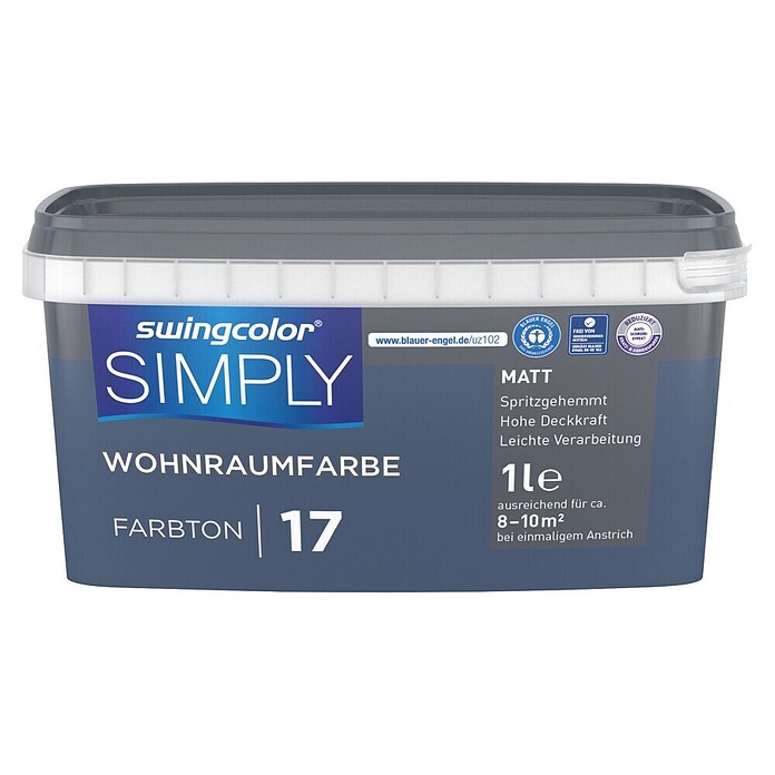 swingcolor Wandfarbe SIMPLY Blau (Blau - Nr. 17, 1 l, Matt)