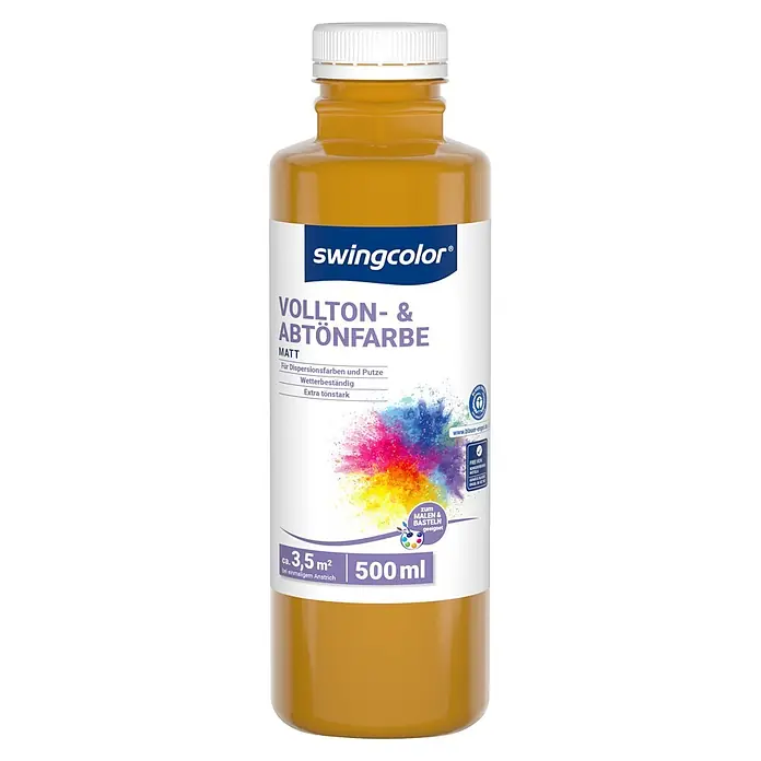 swingcolor Vollton- & Abtönfarbe - Ocker, Matt, 500 ml - swingcolor Vollton- & Abtönfarbe in einer ockerfarbenen 500ml Flasche, matt.